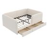 Letto imbottito per bambini 140 x 200 cm con protezione perimetrale e angoli arrotondati, con cassetto contenitore, tessuto in velluto beige (Senza materasso)