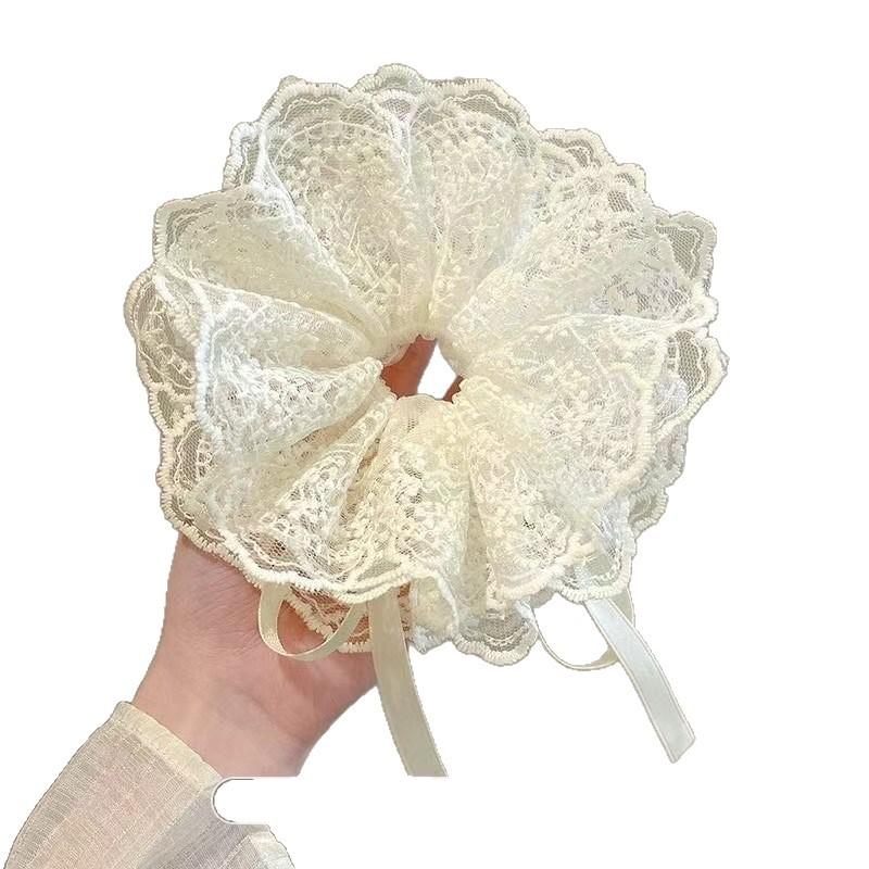 

High-end Style Parent-child Ponytail Hair Tie Braid with Lace Trim and Elastic Drawstring Big Hair Ring Hair Rope for Women