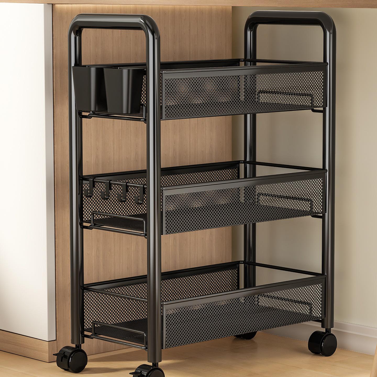 Compact Under-Desk Movable Storage Cart with Wheels - Multi-layer Shelf for Dormitories or Bedrooms
