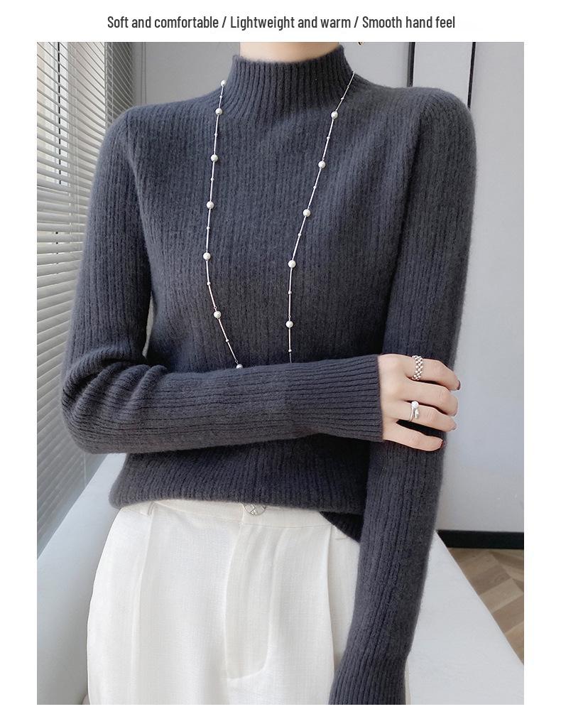 Versatile Pure Wool High Neck Solid Color Women's Slim Top for Spring & Autumn 2023