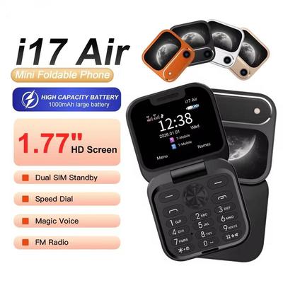 I17 Air Mini Flip Mobile Phone Dual SIM 1.77" Screen Bluetooth Dial Magic Sound FM Radio Torch 2G GSM Small Fold Cellphone