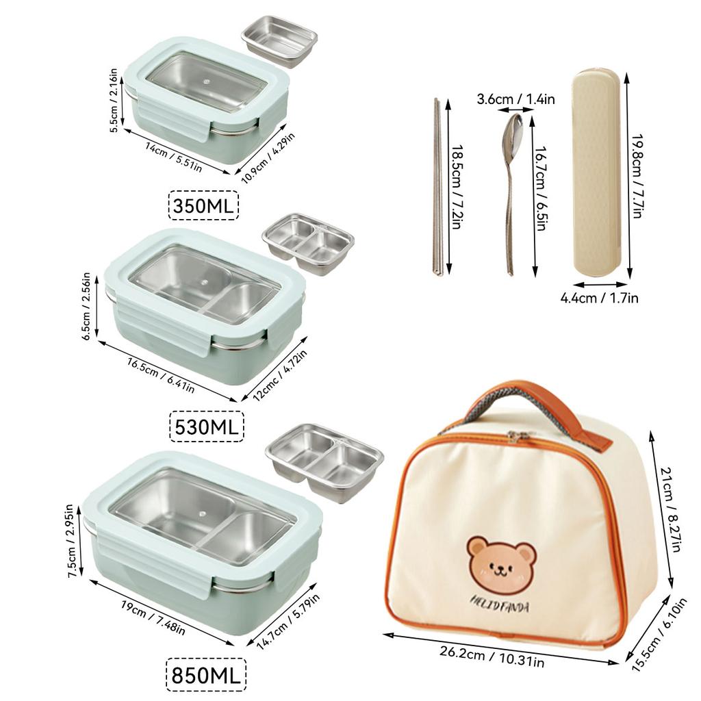 Picnic Portable Large Capacity Bento Lunch Box 1/2 Grids Leak-proof 304 Stainless Steel Food Container Microwave Safe