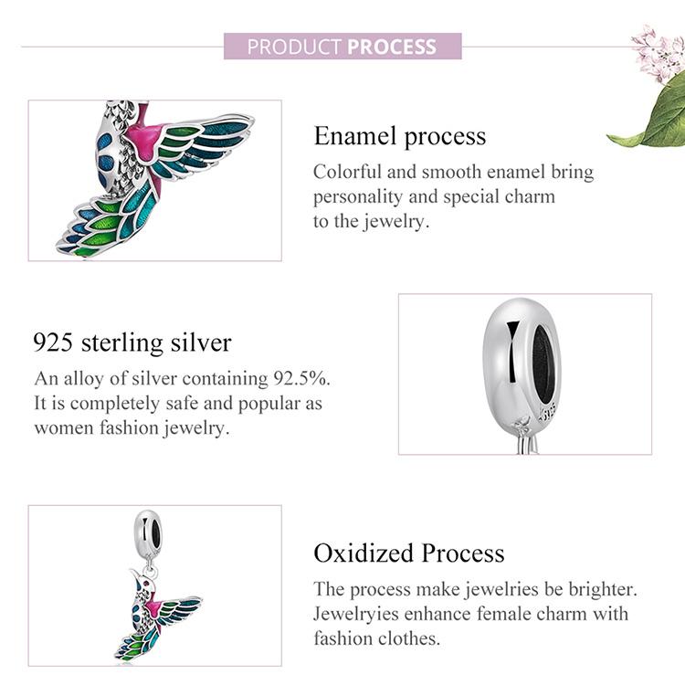 BAMOER Authentic 925 Sterling Silver Kingfisher Pendant Fit Women Original Bracelet or Bangle Fine Jewelry Gift