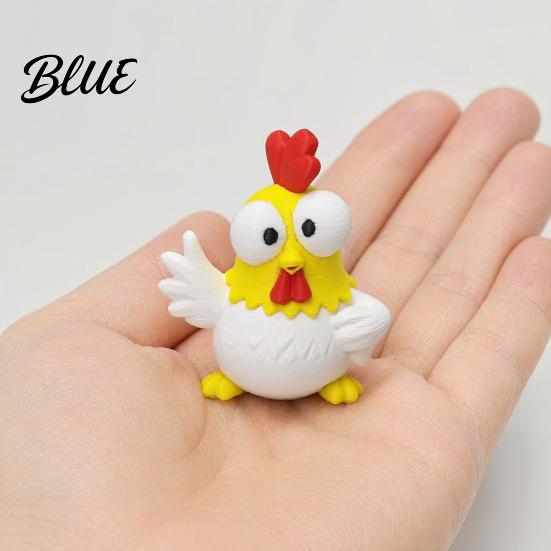 Office Desk Accessory 3D Printed Cartoon Rooster Figurine Mini Desktop Big-Eyed Ornament Ornament Funny Cute Emoticon Animal Sculpture Creative