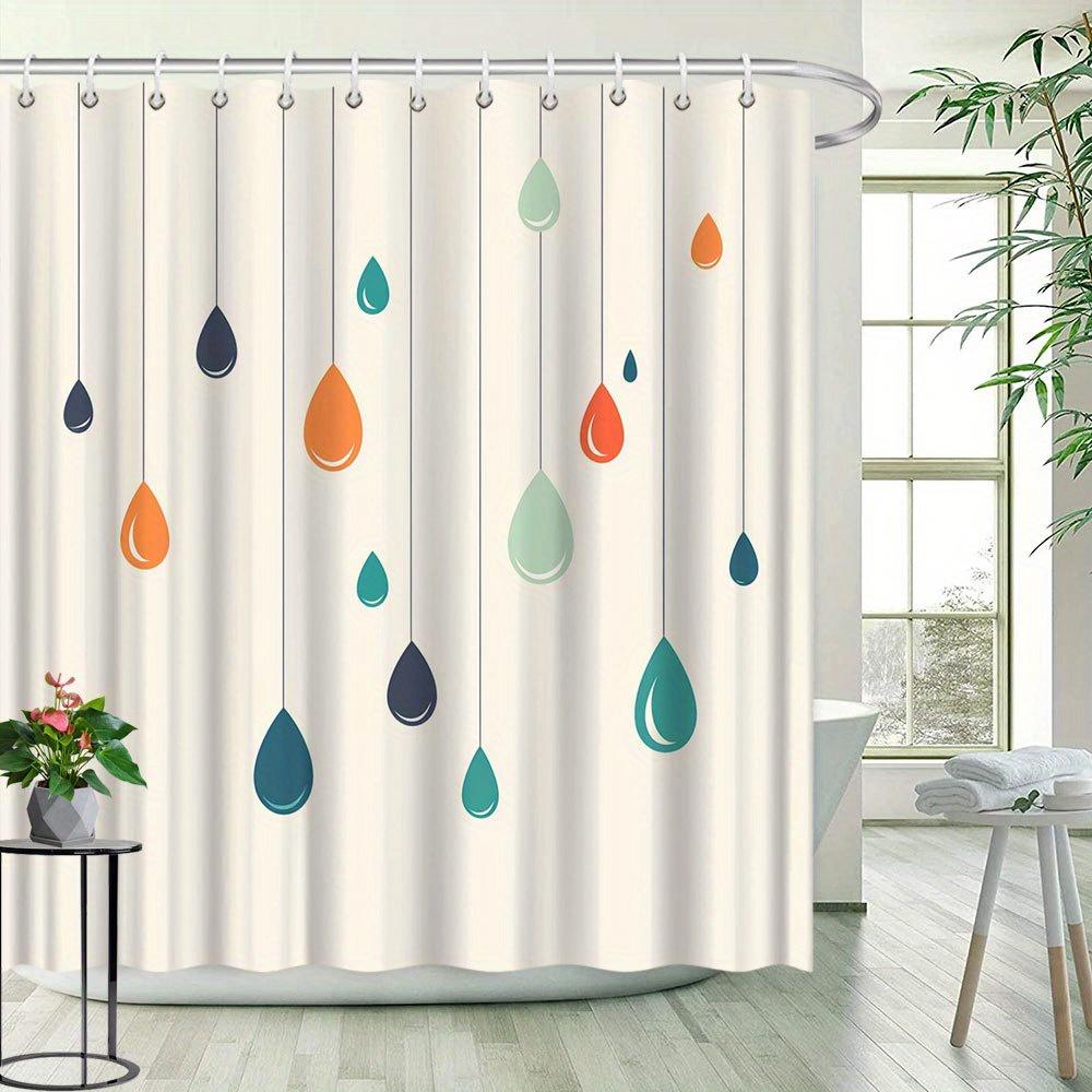 1pc Creative Raindrop Pattern Shower Curtain Bathroom Decoration Polyester Fabric Contains 12 Hooks