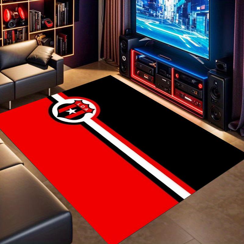 LDA Alajuelense Red White Stripe Crest Print Area Rug Costa Rica Soccer Fan Non Slip Rectangular Floor Mat Gaming Room Football Fan Home Decor Rug