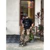 Unisex Retro Camouflage Distressed Work Pants - Straight Leg, Loose-Fit Outdoor Casual Wear