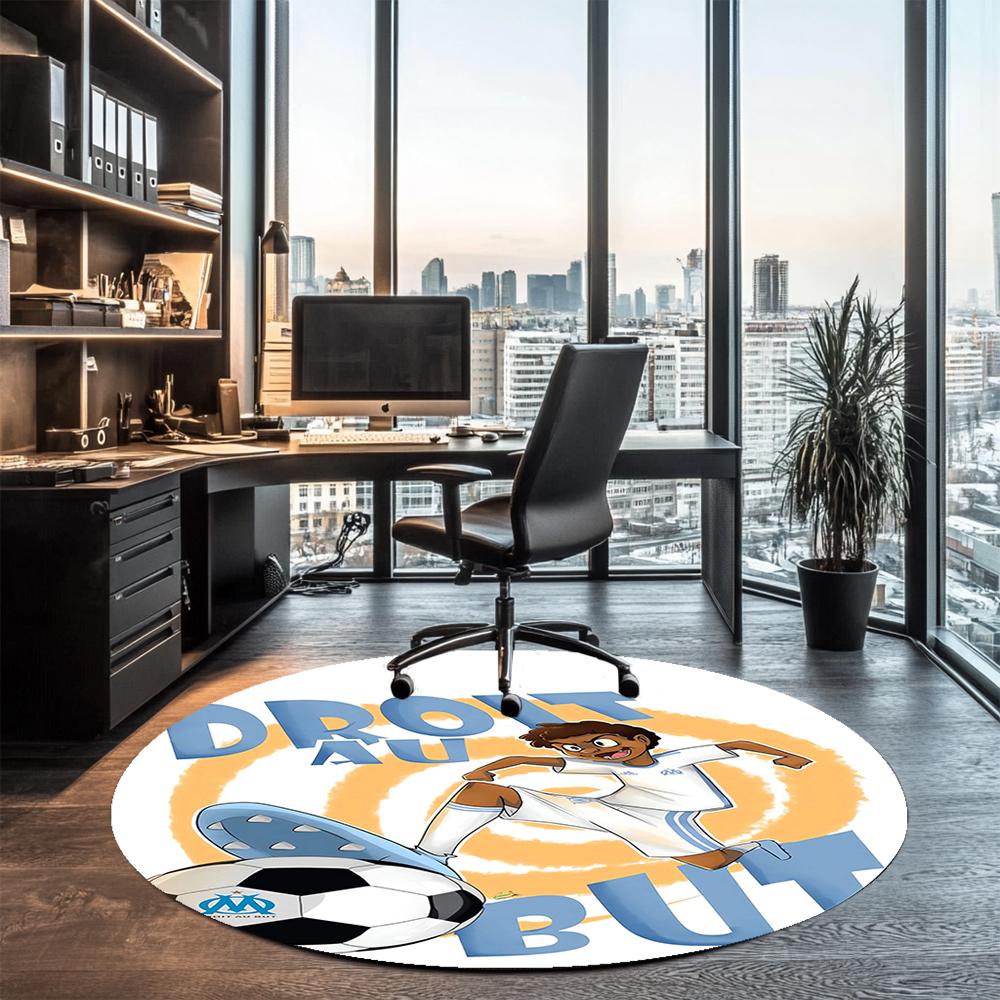 Olympique de Marseille Printed Round Rug Carpet Chair Rug Area Rug Entryway Doormats,for Office Chair Living Room Bedroom Kitchen Room.