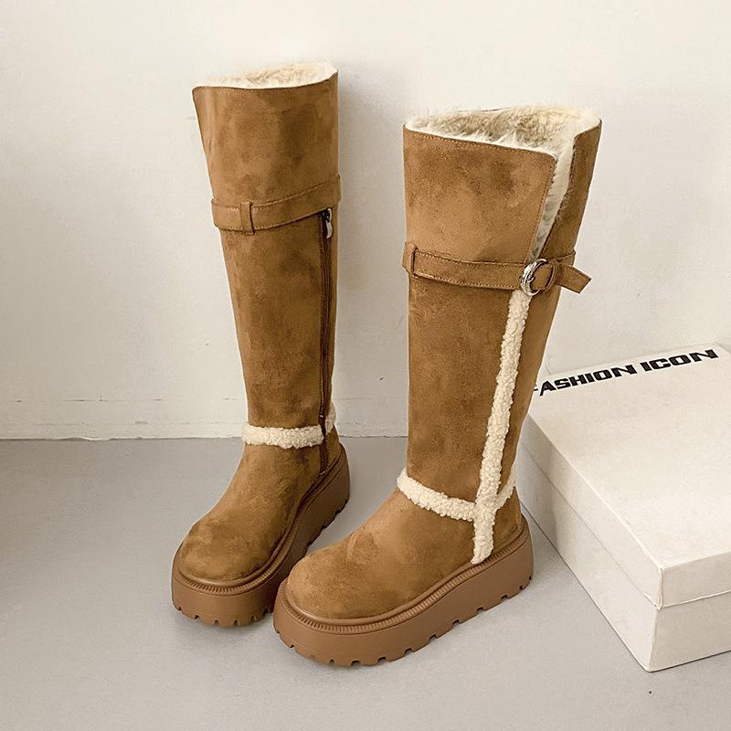 

Стильные универсальные ботфорты до колена 2025 зима новые бархатные женские сапоги два способа носки на толстой подошве теплые высокие сапоги для женщин 40 хаки