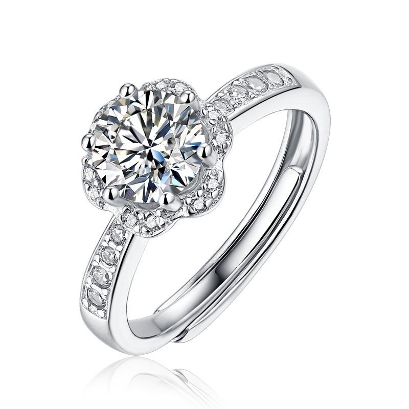 

Женский роскошный комплект Bague Ringen, серебро S925, кольцо с муассанитом 0,5-3 карата, кольцо серии «Сердцецветущее» Nude Cargo（0.5ct） белый