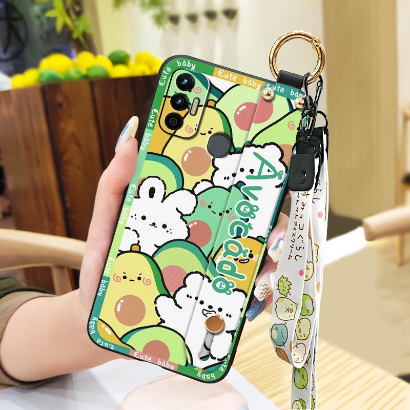 Silicone Anti-knock Phone Case For Tecno Spark 7/Spark7T Anti-dust Wrist Strap Cartoon Phone Holder Fashion Design Ring