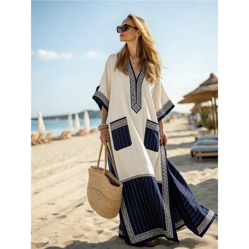 European, American Y Bohemian fashion women's clothing casual vacation D printed beach Kaftan cardigan long dress