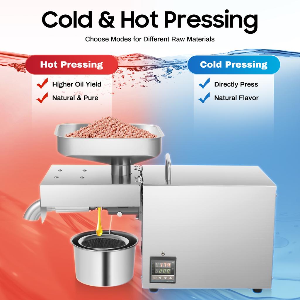 Home Oil Press Machine 610W Automatic Hot/Cold Press 304 Stainless Steel for Peanut Sesame Almond Oil Maker 110V 8.8lbs/h