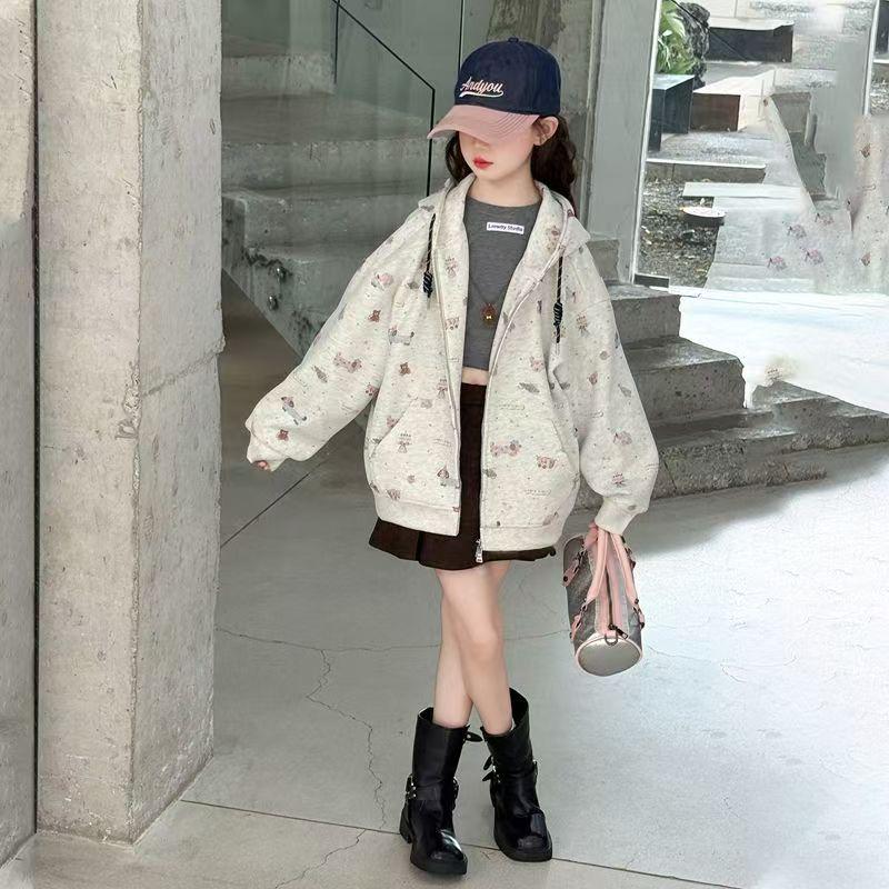 2025 New Girls' Fashion Hooded Cardigan: Loose Fit Spring & Autumn Jacket
