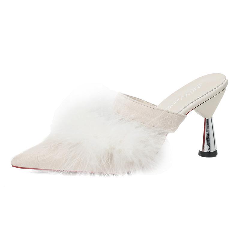 Mao Mao Sandals 2024 New High-heeled Cool Slippers Women's Fashion Wear Pointed Thin Heel Bag Head Muller Half Slippers Women