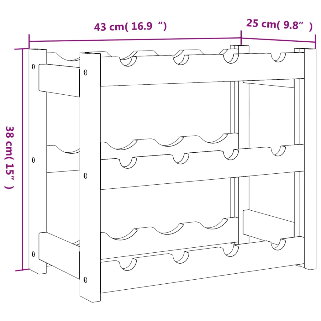 Vidaxl 12-Bottle Wine Rack, Grey, Solid Pine Wood