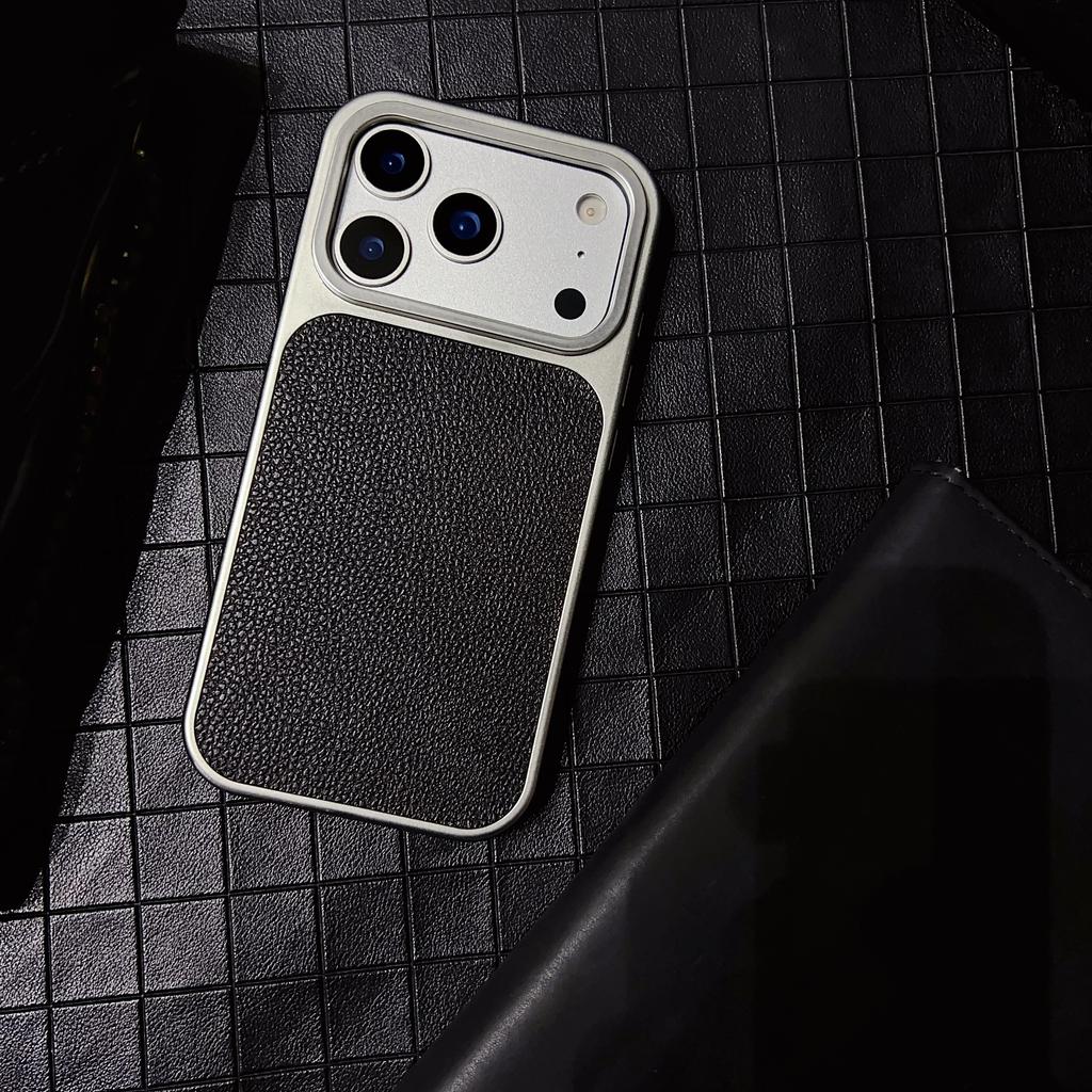 Premium Ltchi PU Leather Phone Case for iPhone 17 Air 16 15 14 Plus 13 Pro Max  Matte Plating Bumper Soft Business Cover