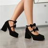 Women Mary Janes Pumps Square Toe Thick High Heels Platform Buckle Bow Glove Shoes Ladies Fashion Shoes Spring Autumn 46