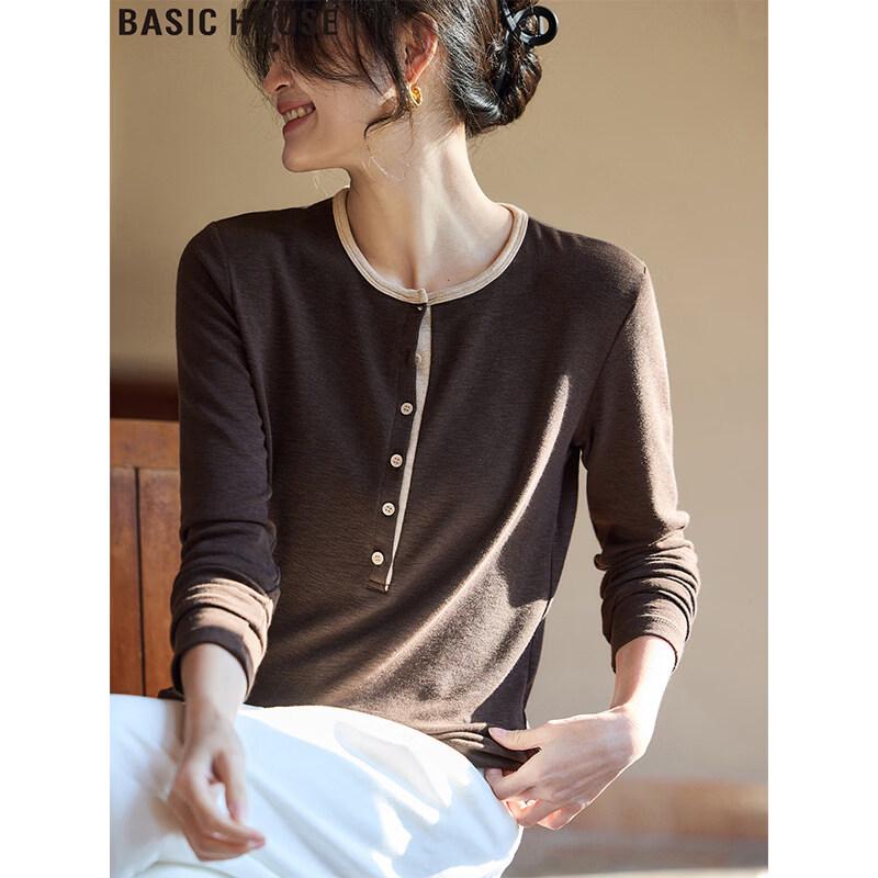 Basic House Women s Slim Fit Round Neck Long Sleeve T-Shirt M