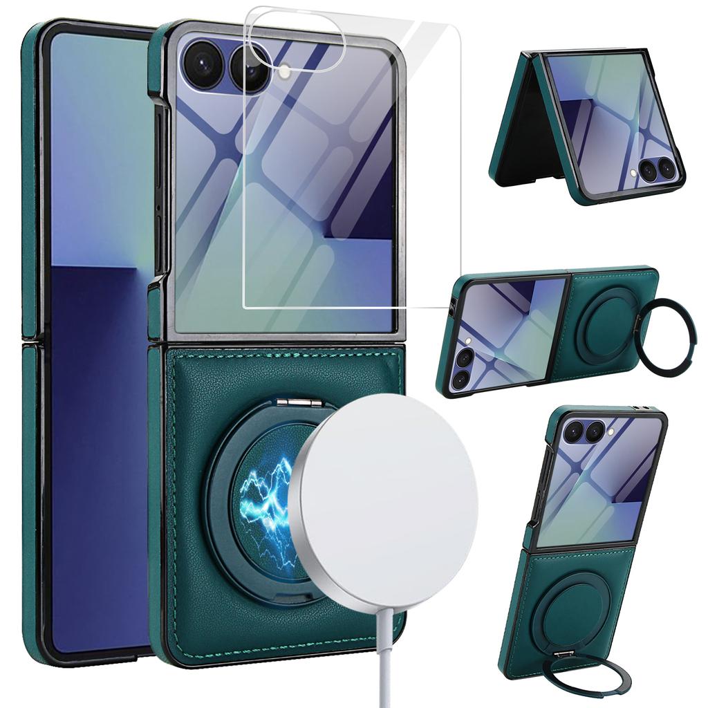 For Magsafe Charging Case for Samsung Galaxy Z Flip 7 6 Flip 5 Flip 4 3 Magnetic Rotating Bracket Cover Tempered Glass Film