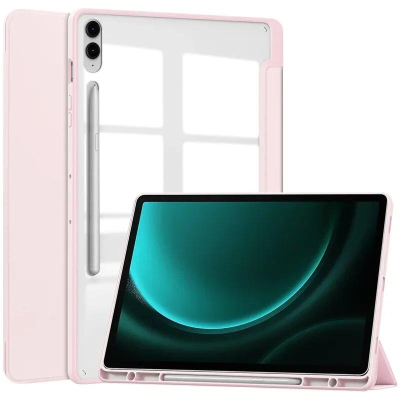 Flip Leder für Samsung Galaxy Tab S9 FE+ Hülle 10,9 12,4 Zoll 2023 Klarer harter PC Weiche Rückseite für Funda Tab A9 S9 FE Plus 12 4 S9 Tablet Cover