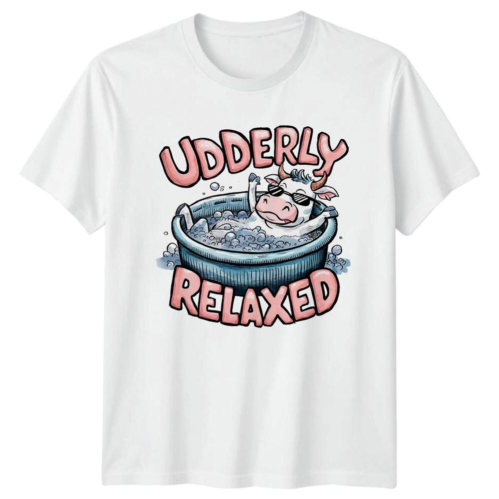 Udderly Relaxed Cow In Tub TShirt Funny Animal Pun Tee S