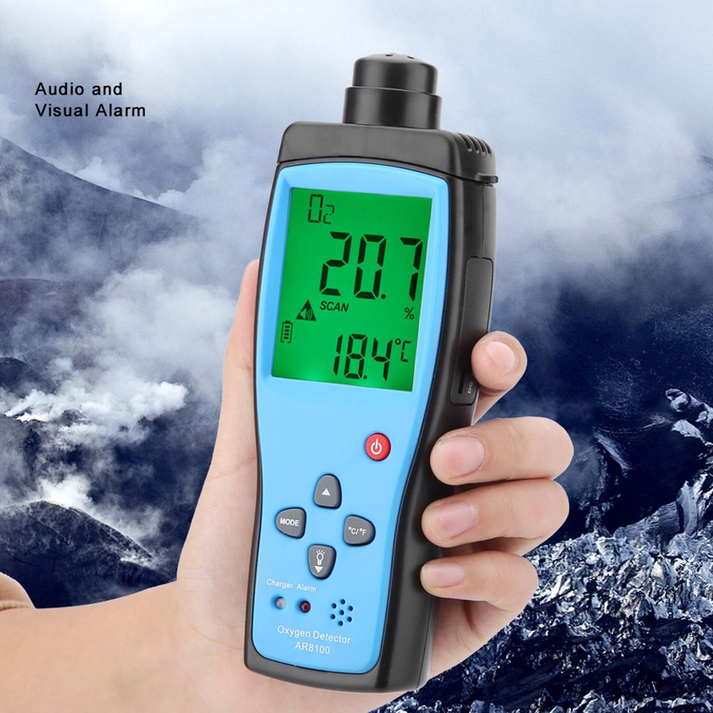 SMART SENSOR AR8100 Oxygen Detector Rechargeable LCD O2 Gas Meter Thermometer