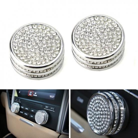 Bling Crystal Décor AC Climate Control Radio Volume Knob Ring Covers For Porsche