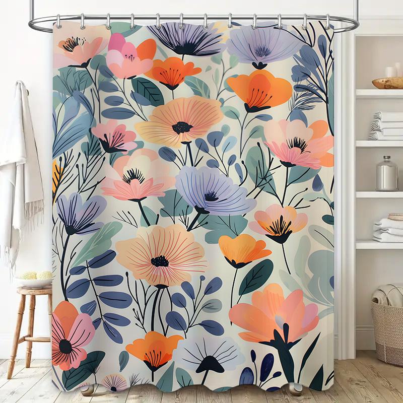 Charming Floral Print Shower Curtain Bath Decor for Modern Bathroom