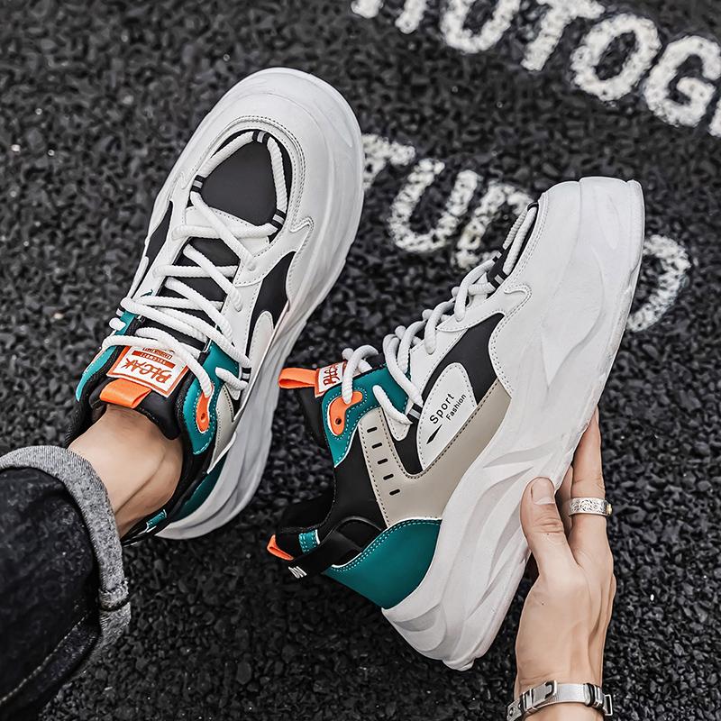 Casual Sneakers For Men Shoes Thick Bottomed Trendy Footwear Young High Top Leather Red Trend Casual Shoes Outdoor