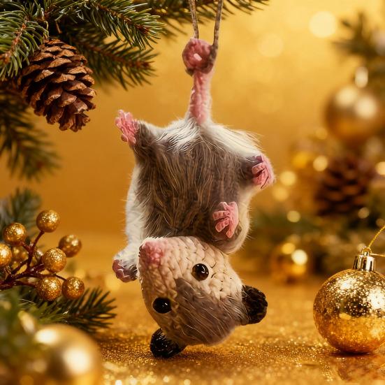 2D Flat Acrylic Opossum Car Rear Mirror Charm Cute Animal Christmas Tree Hanging Ornament