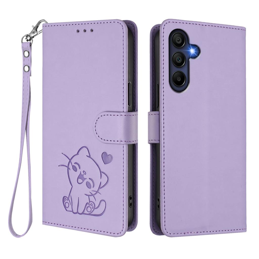 For Samsung Galaxy A16 4G/Galaxy A16 5G Wallet Case with Wrist Strap Love Cat Pattern Imprint Leather Phone Cover