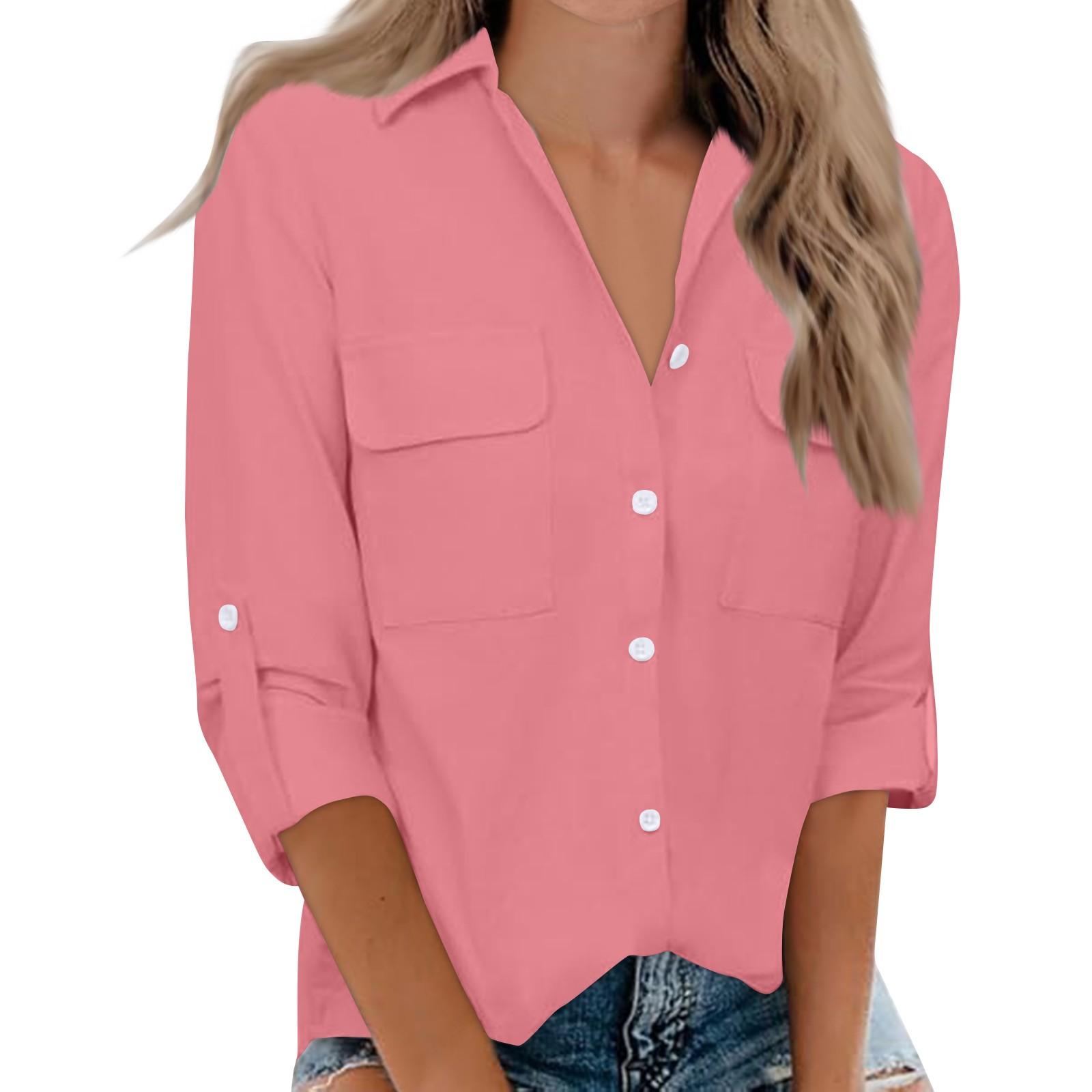 

Женская рубашка с длинными рукавами, повседневный модный топ с принтом на пуговицах, кардиган с нагрудным карманом M розовый