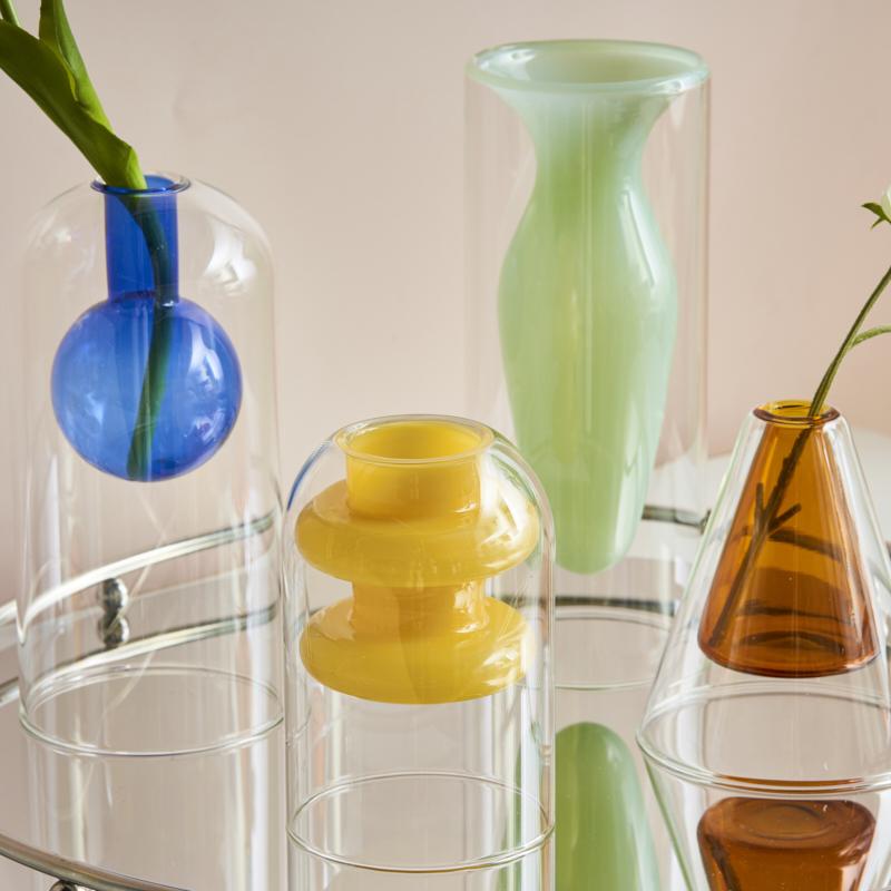 Glass Vase Art Decorations Flower Plant Container Vase Home Decor Accessories Desktop Crafts Terrarium Living Room decoration