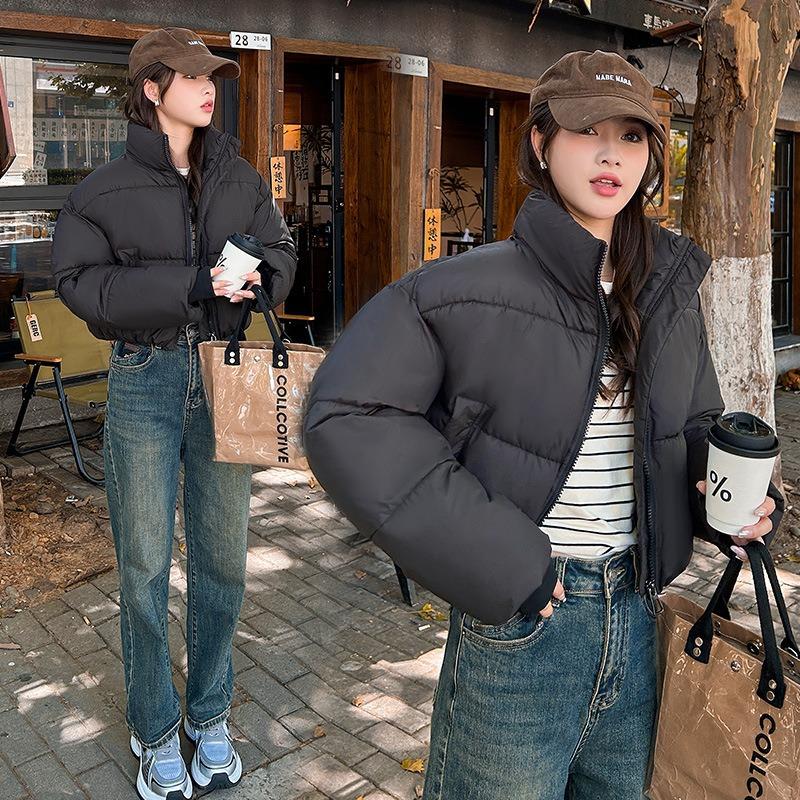 Wind high waist down cotton clothes fluffy women's clothing new fashion stand-up collar zipper pocket elastic hem cotton-padded clothes women