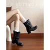 Sheepskin version~ niche design short boots Martin boots women's pleated stacking boots tube boots Western cowboy locomotive boots