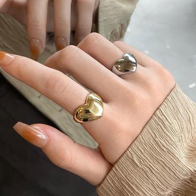 Anillo Nuevo Color Plata para Mujer Joyería Anillo de Metal Liso Corazón Anillos Abiertos Vintage Creativos Regalo Fiesta Cumpleaños Joyería de Moda