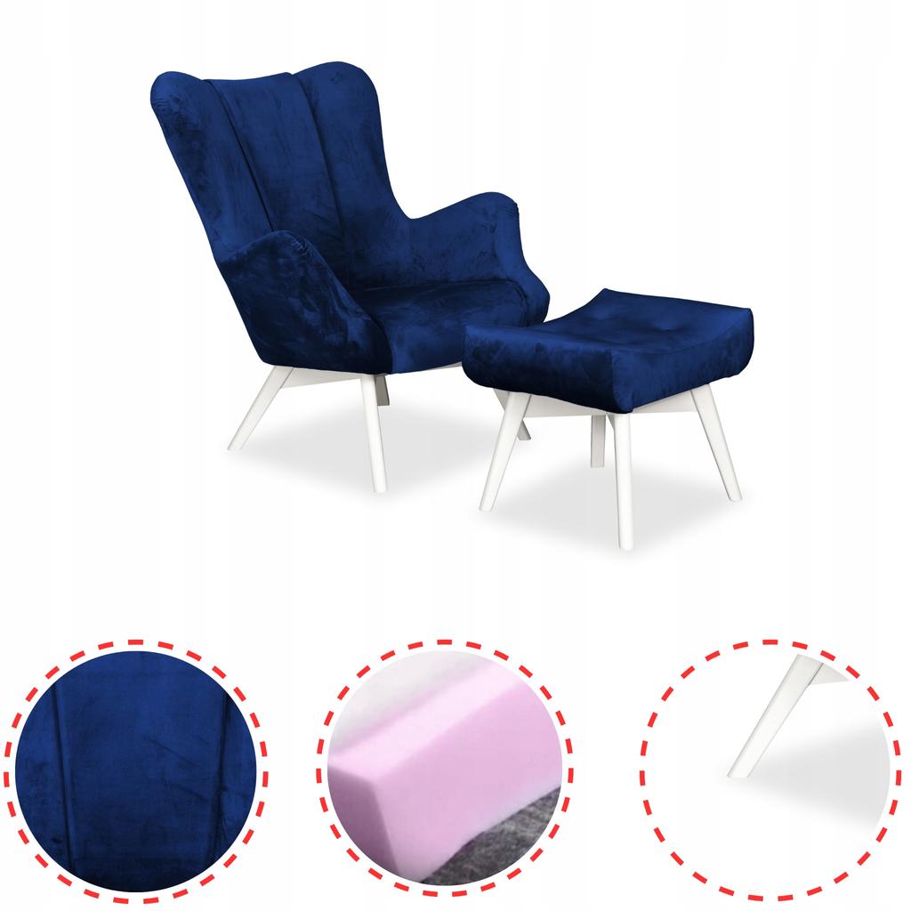 Vika Scandinavian Armchair with Footrest, Pouffe, Profiled, Family Meble Indigo