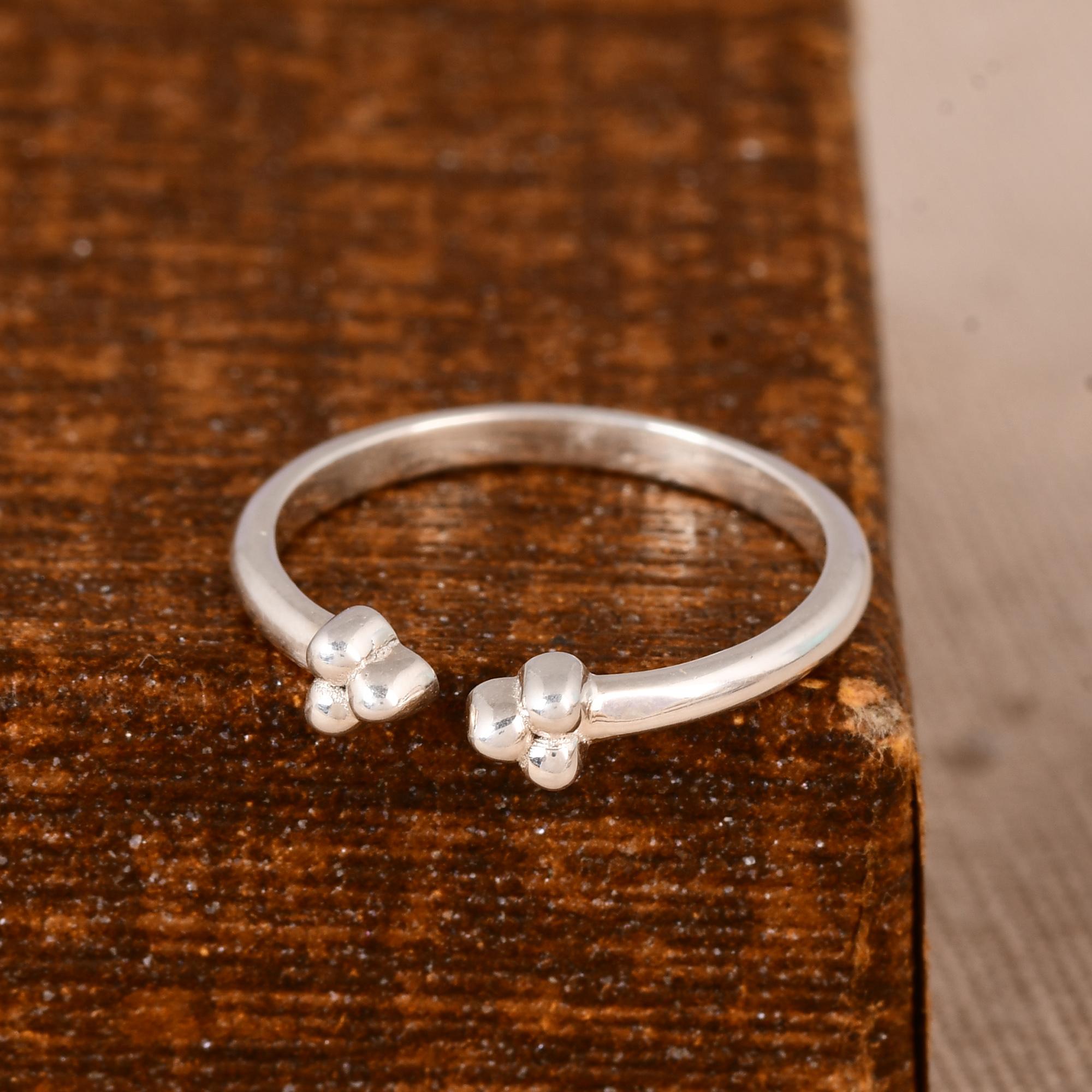 925 Sterling Silver Open Ring, Minimalist Beaded Adjustable Ring, Dainty Stackable Silver Band, Modern Everyday Jewelry, Gift for Her. 5