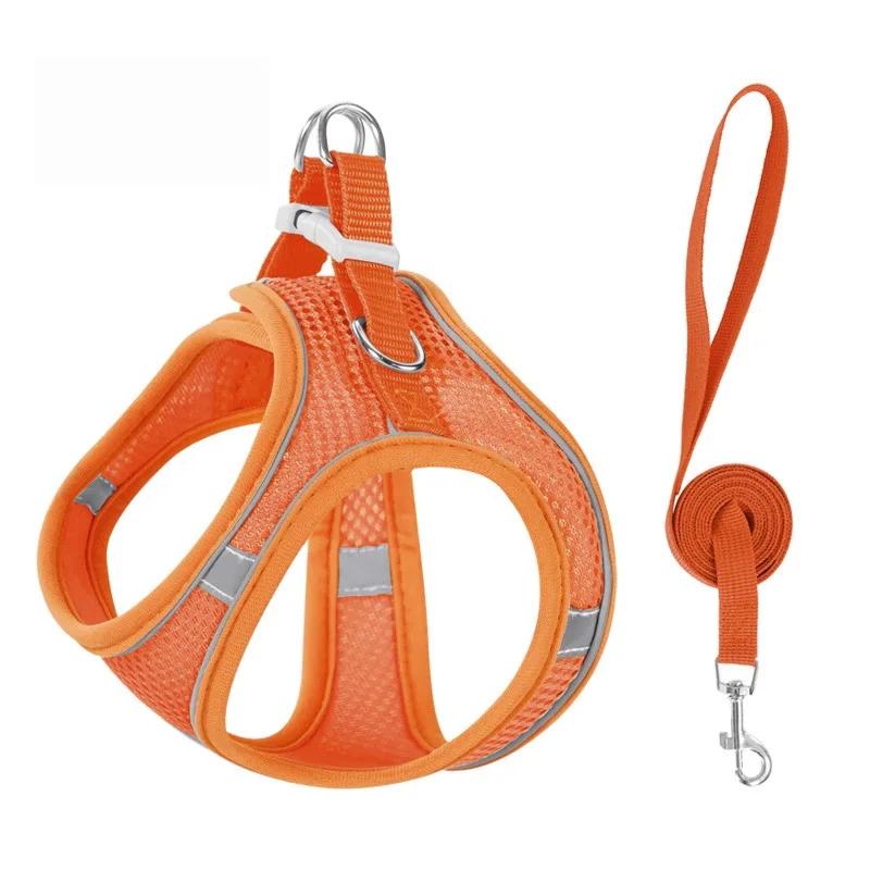 

Reflective Mesh Dog Harness and Leash Set Breathable Step-In Puppy Cat Vest Harness for Small Dogs XXS помаранчевий