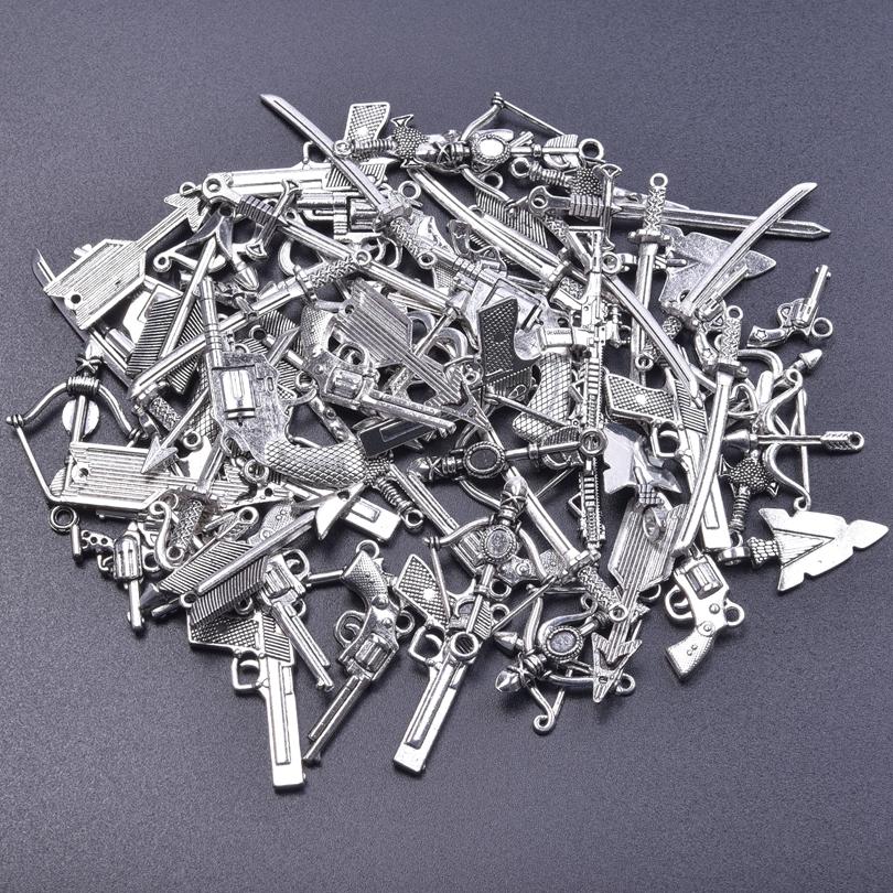 102030Pcslot Silver Color Metal Weapon Sword Gun Charms For Jewelry Making Supplies Random Mix Handmade Bow And Arrow Pendant
