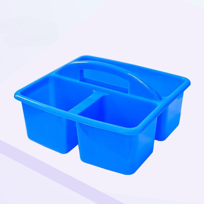 1/4pcs Stackable Thick Plastic Storage Boxes with Handles, 3 Compartments - Multi-Purpose Organizer for Classroom Supplies