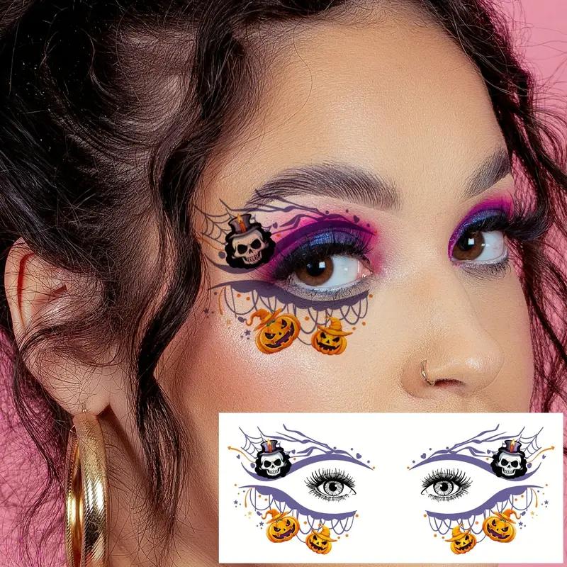 10pcs/set Halloween Eye Tattoo Stickers Colorful Pumpkin Ghost Spider  Pattern Fake Tattoo for Halloween Party Face Makeup