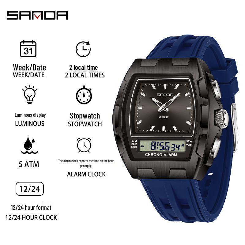 SANDA Men's Multifunctional Sports Watch - Dual Display, Waterproof, Casual & Versatile.