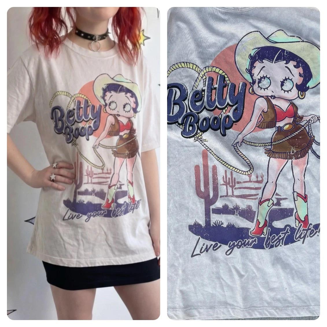

Betty Boop Tee Retro Western Cowgirl Grunge Novelty T-Shirt M/L S