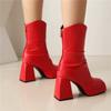 Women's high-heeled short boots autumn and winter new European and American style waterproof table thick heel solid color large size short boots