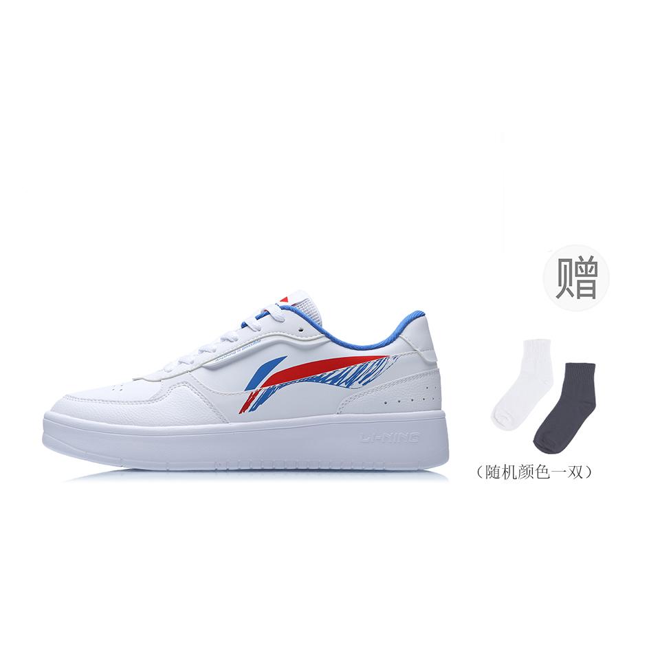 Li Ning Duda Synthetic Leather Coverage Slip Resistant Waterproof Low top Skateboard Shoes Men's White Red Blue AGCR197-1