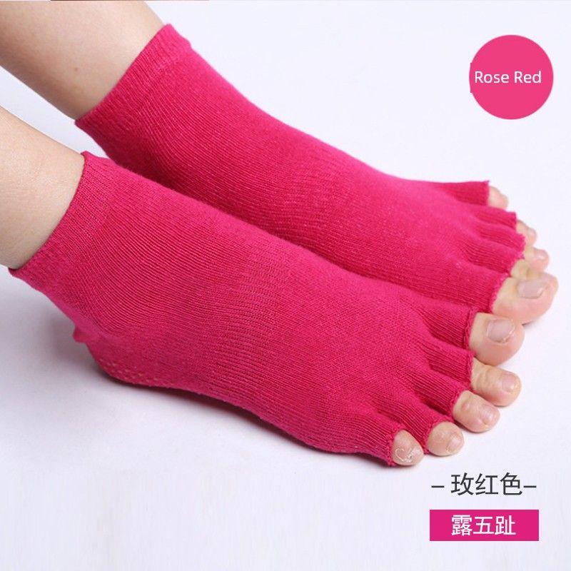 

Массажные хлопковые влагопоглощающие носки для йоги с открытыми пальцами для мужчин и женщин Red Leaky Toe