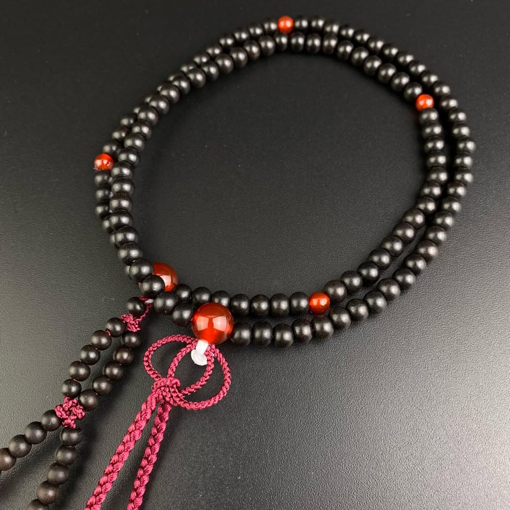 WONDERFUL LOTUS Myo Lotus Flower Jodo Shinshu Buddhist Prayer Beads for 8 Ebony and Agate Crimson Prayer Beads Bag Formal 108 8 Double Suitable for