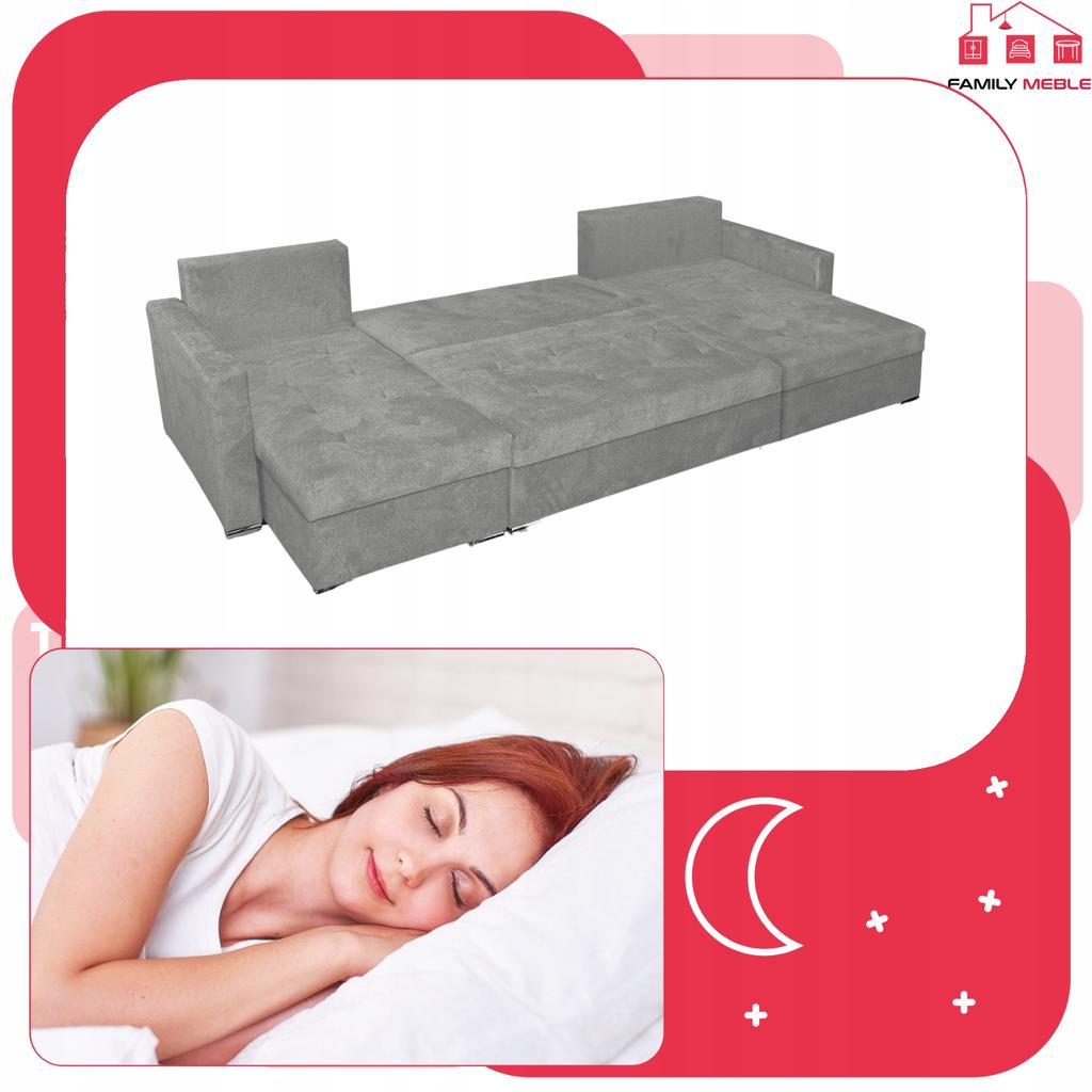 Narożnik Bella BIG rozkładany z funkcją spania Family Meble szary